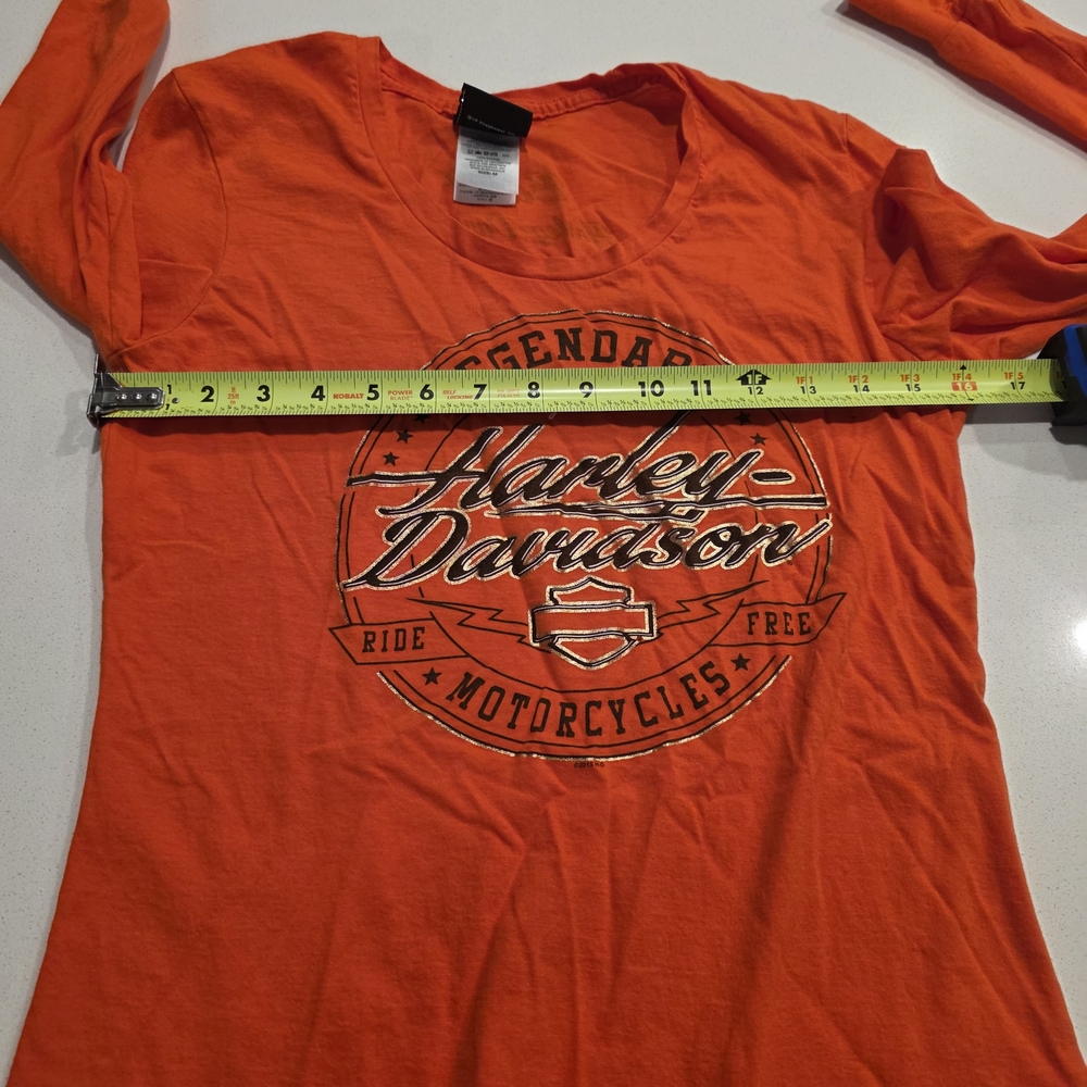 Harley-Davidson Orange Long Sleeve Graphic Shirt Size Medium Banff Canada - Picture 8 of 11
